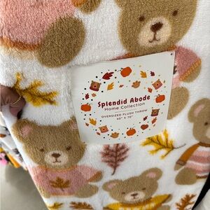 Fall Bear Print in Pink and Brown throw blanket